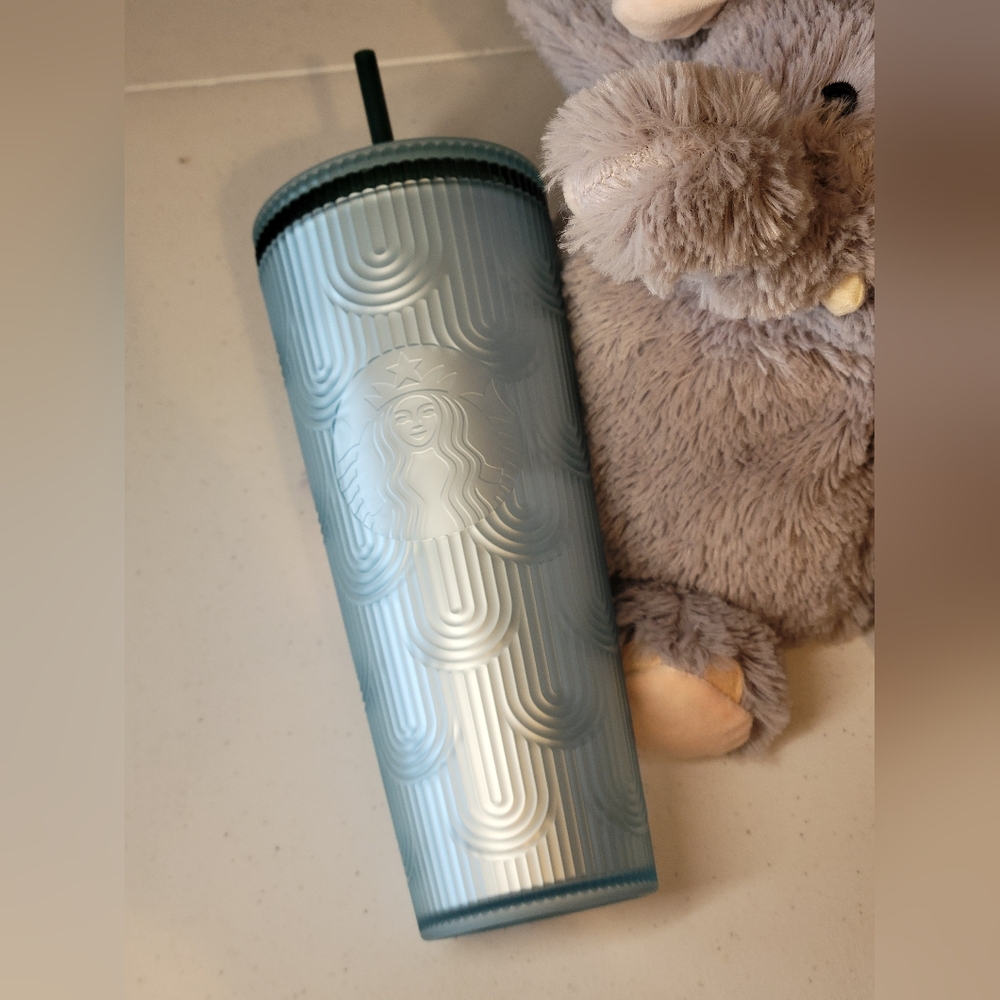 NWT Starbucks Spring 2024 Soft Touch Green Scales Tumbler Cup Drink 24oz